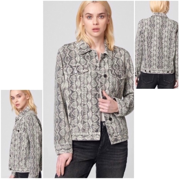 NWT Blank NYC Denim Trucker Snake Print Button Down Jean Jacket - Picture 1 of 12